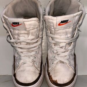 Nike Court Legacy High-Top Sneakers in White and Brown